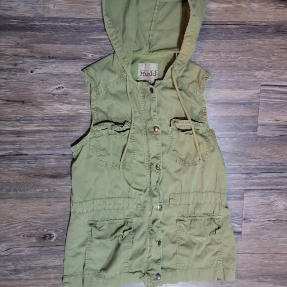Mudd Y2k Womens M Military Style Grunge Vest Green Drawstring Waist Hoodie 90s - Picture 1 of 4
